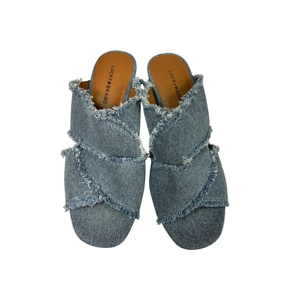 Lucky Brand Madgie Espadrille Wedge Mule Sandals Womens 7.5M Blue 3