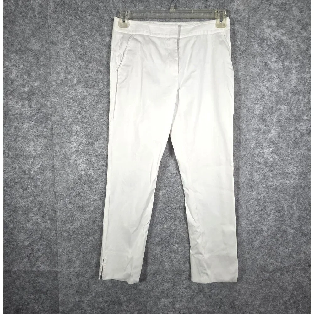 Tory Burch Women's Flat Front Ankle Length Straight Leg Pants White Size 4