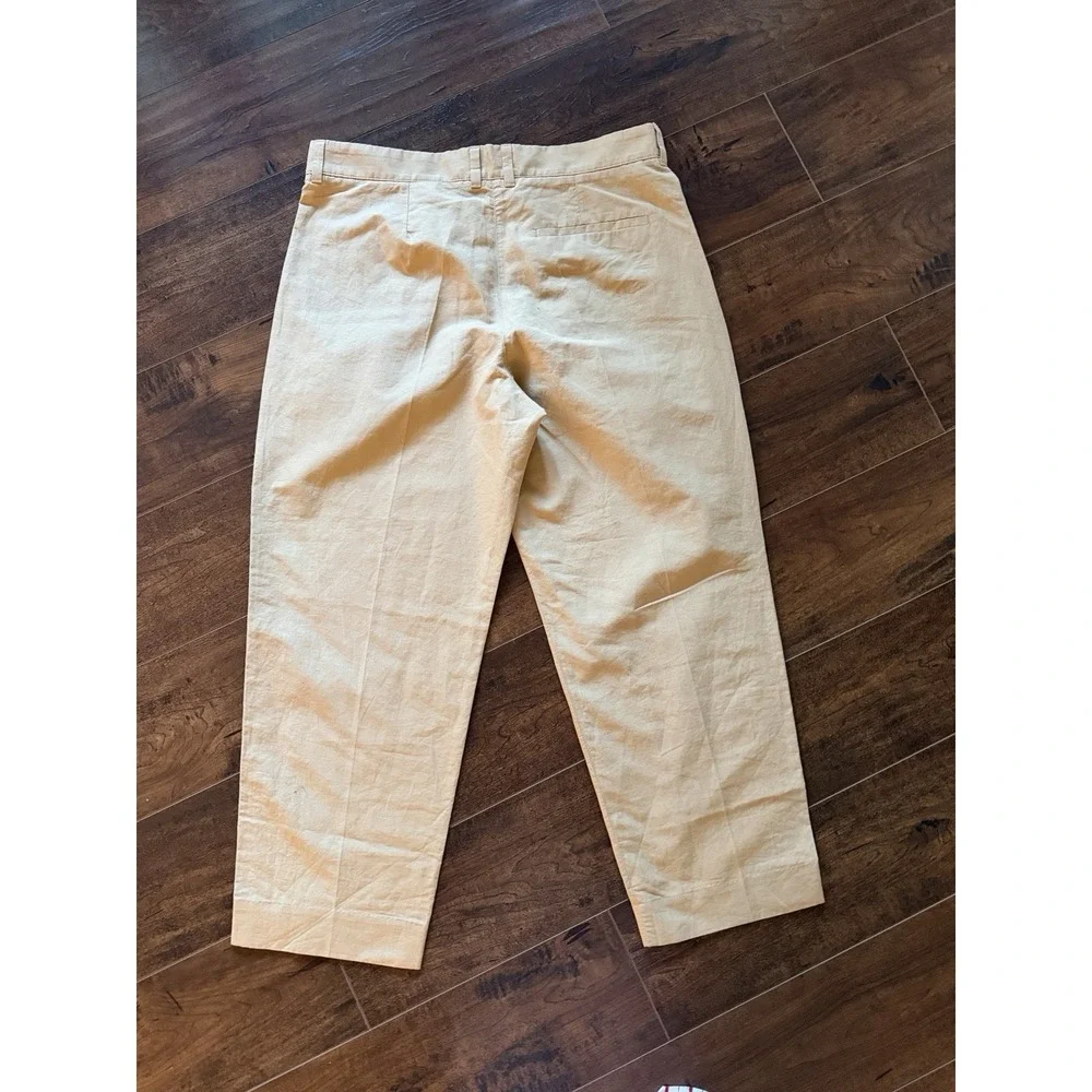 COS Linen Cotton Pleated Cropped  Trousers Womens 12 Beige High Rise 32x27