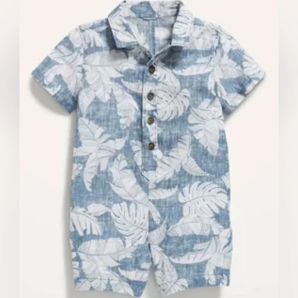 Old Navy Unisex‎ Printed Linen-Blend One-Piece Summer Romper for Baby 0-3 months