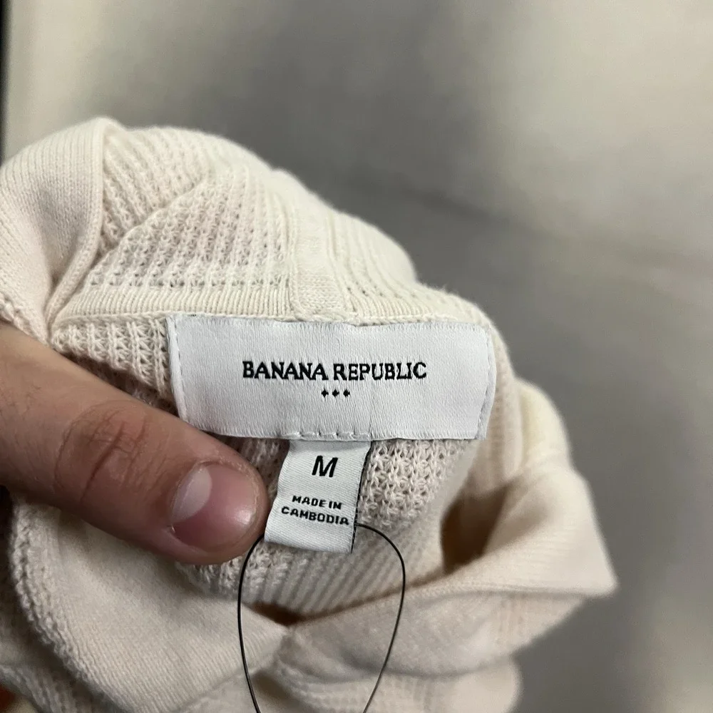 Banana Republic Waffle Knit Hoodie Men's Size Medium Beige Pullover Long Sleeve