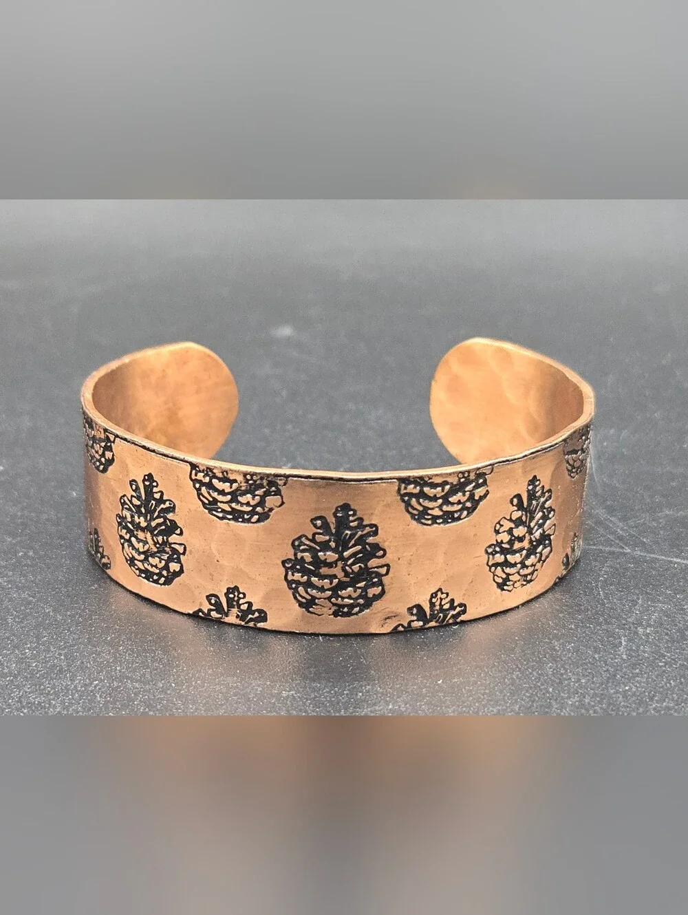 Hammered Etched Copper Cuff Bracelet