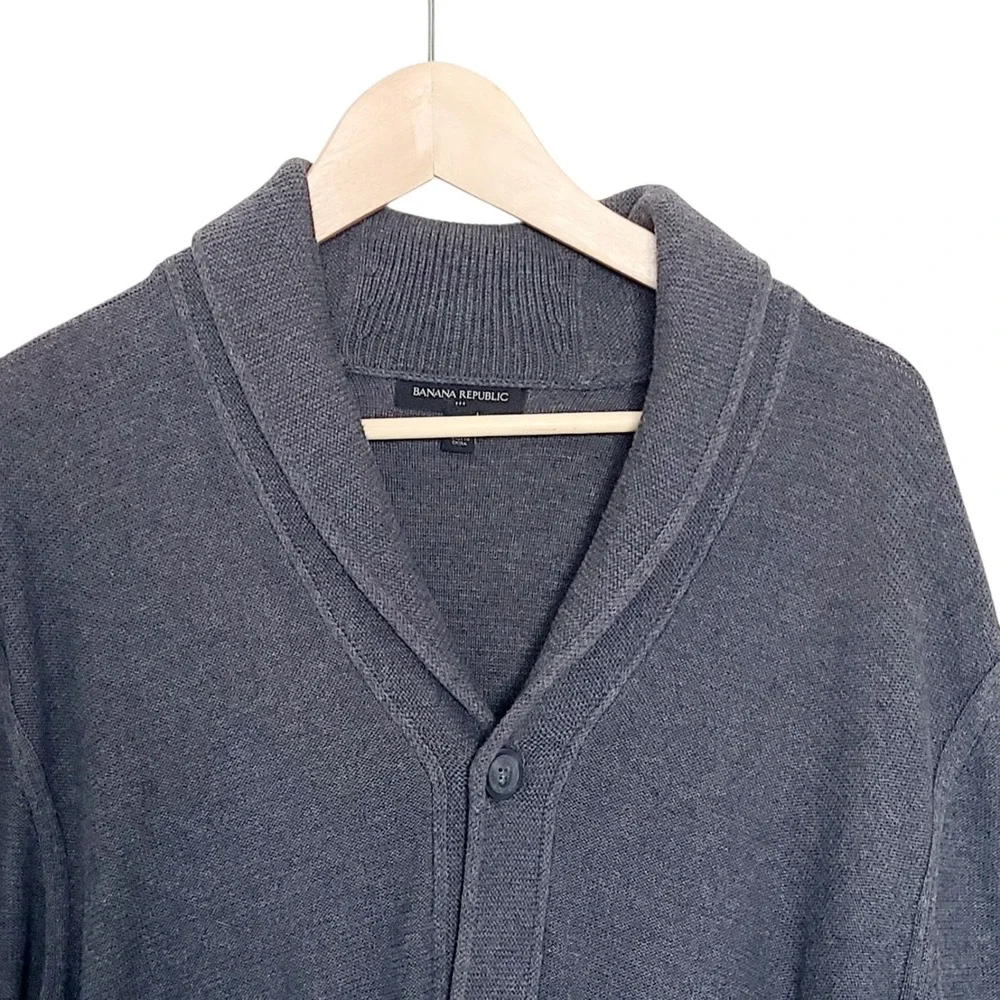 Banana Republic Cardigan Mens Medium Gray Shawl Collar Cotton Sweater‎ Grandpa