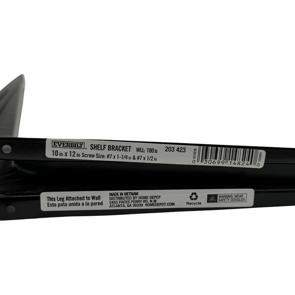 Everbilt 203 423 Shelf Bracket 10 in‎ x 12 in Black Metal 100lb Capacity New
