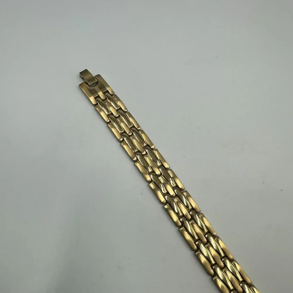 Stainless Steel Bracelet Men Gold Tone Brick Link Pattern 8.5 Inch