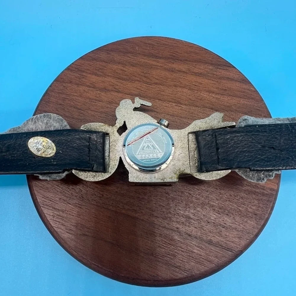 ZZY‎ ZX Motorcycle Watch Silver Tone Black Genuine Leather Band Rare Wristwatch