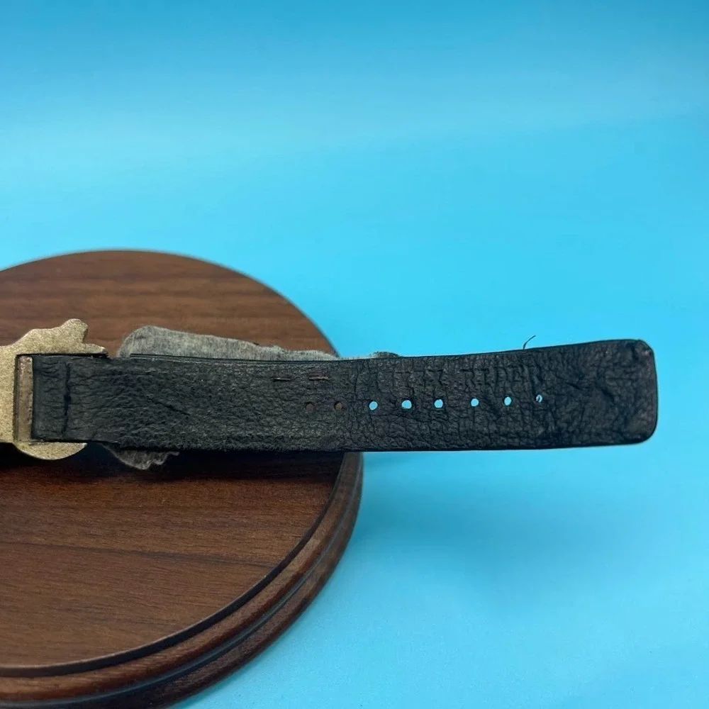 ZZY‎ ZX Motorcycle Watch Silver Tone Black Genuine Leather Band Rare Wristwatch