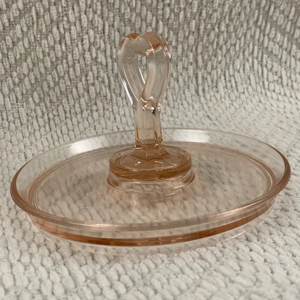 Pink‎ Depression Glass Heart Shaped Handle Candy Nut Tray Dish Trinket Jewelry