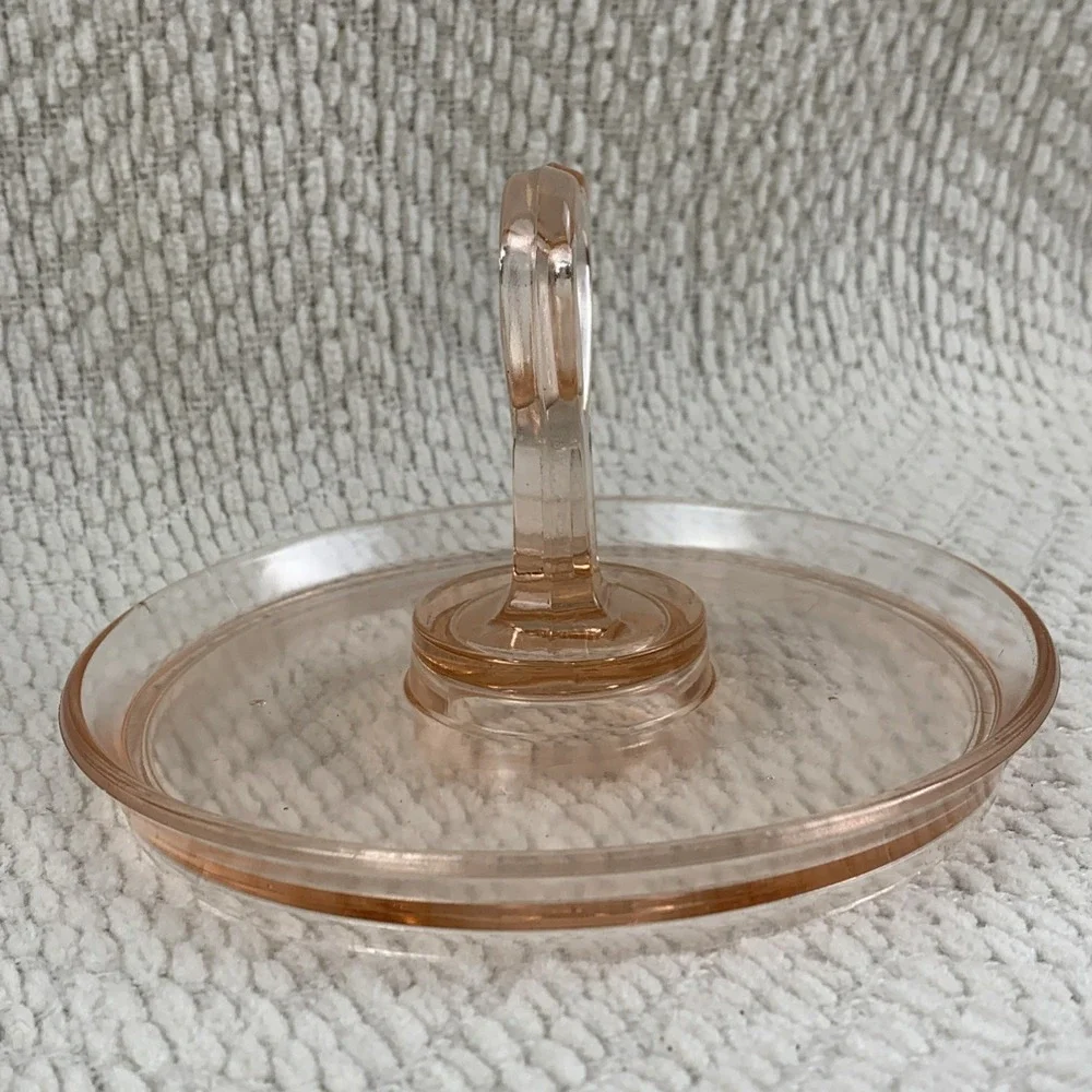 Pink‎ Depression Glass Heart Shaped Handle Candy Nut Tray Dish Trinket Jewelry