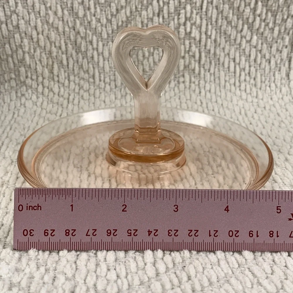 Pink‎ Depression Glass Heart Shaped Handle Candy Nut Tray Dish Trinket Jewelry