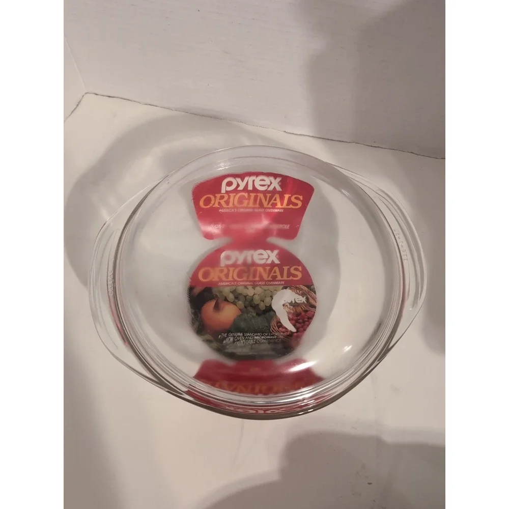 NWT Vintage Pyrex Round Casserole 024 w/Matching Lid 2 Quart Clear Glass Handles
