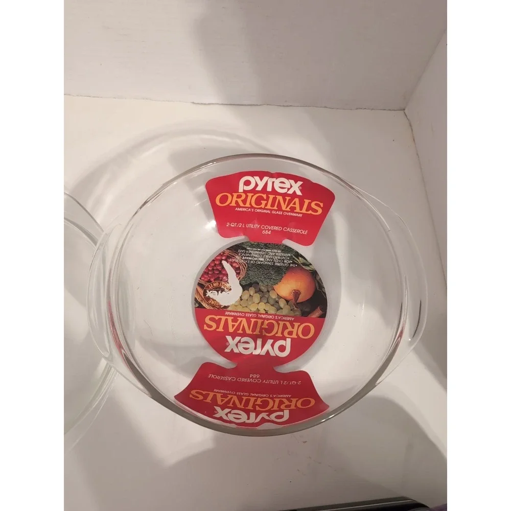 NWT Vintage Pyrex Round Casserole 024 w/Matching Lid 2 Quart Clear Glass Handles