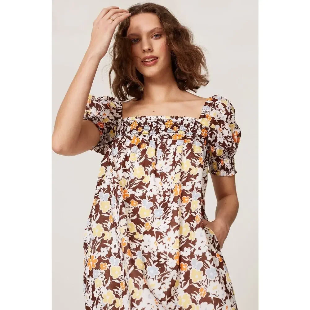 Tory Burch Printed‎ Smocked Mini Dress Size Medium (MSRP 278)