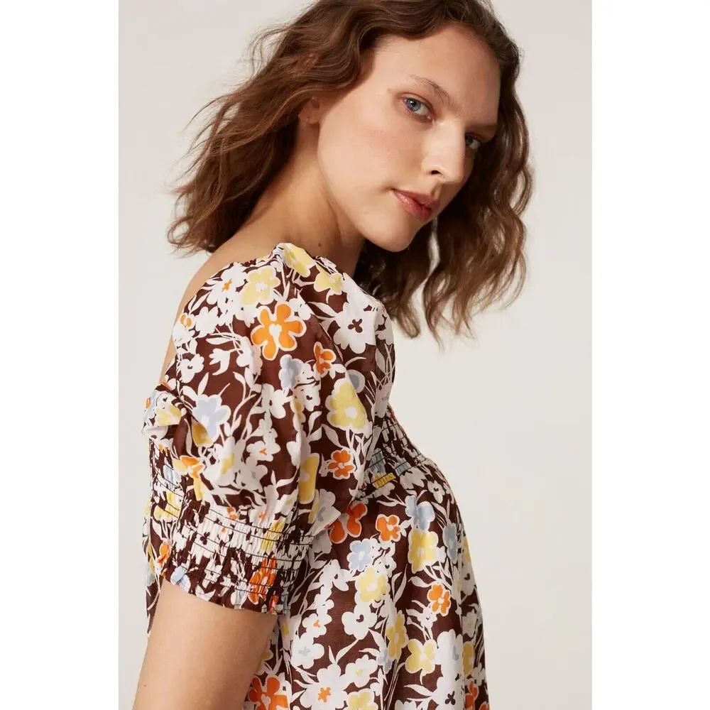 Tory Burch Printed‎ Smocked Mini Dress Size Medium (MSRP 278)