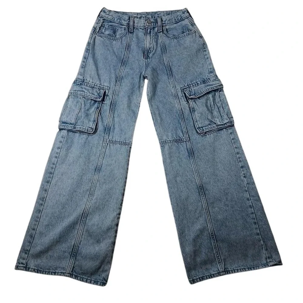 Old Navy Jeans Kids 16 Blue High‎ Rise Baggy Cargo Wide Leg Denim Pants