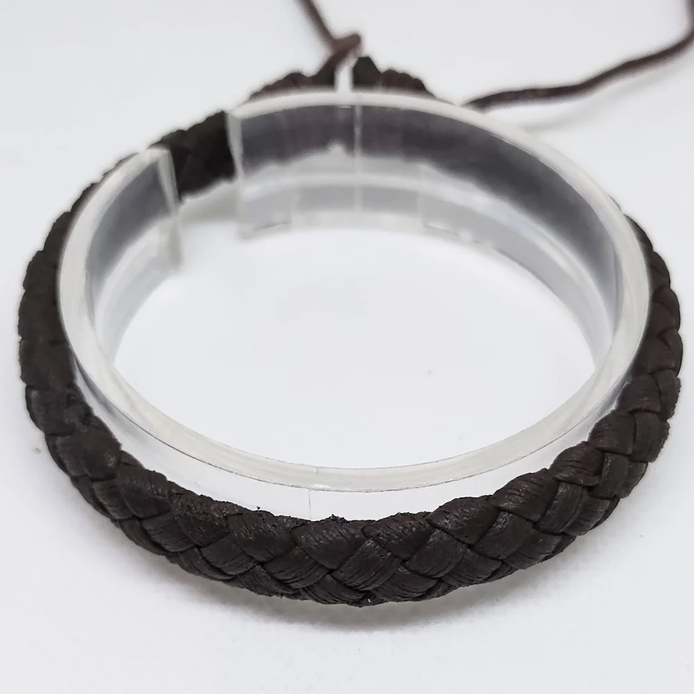 Men's Bracelet Leather Braided Brown‎ New f67