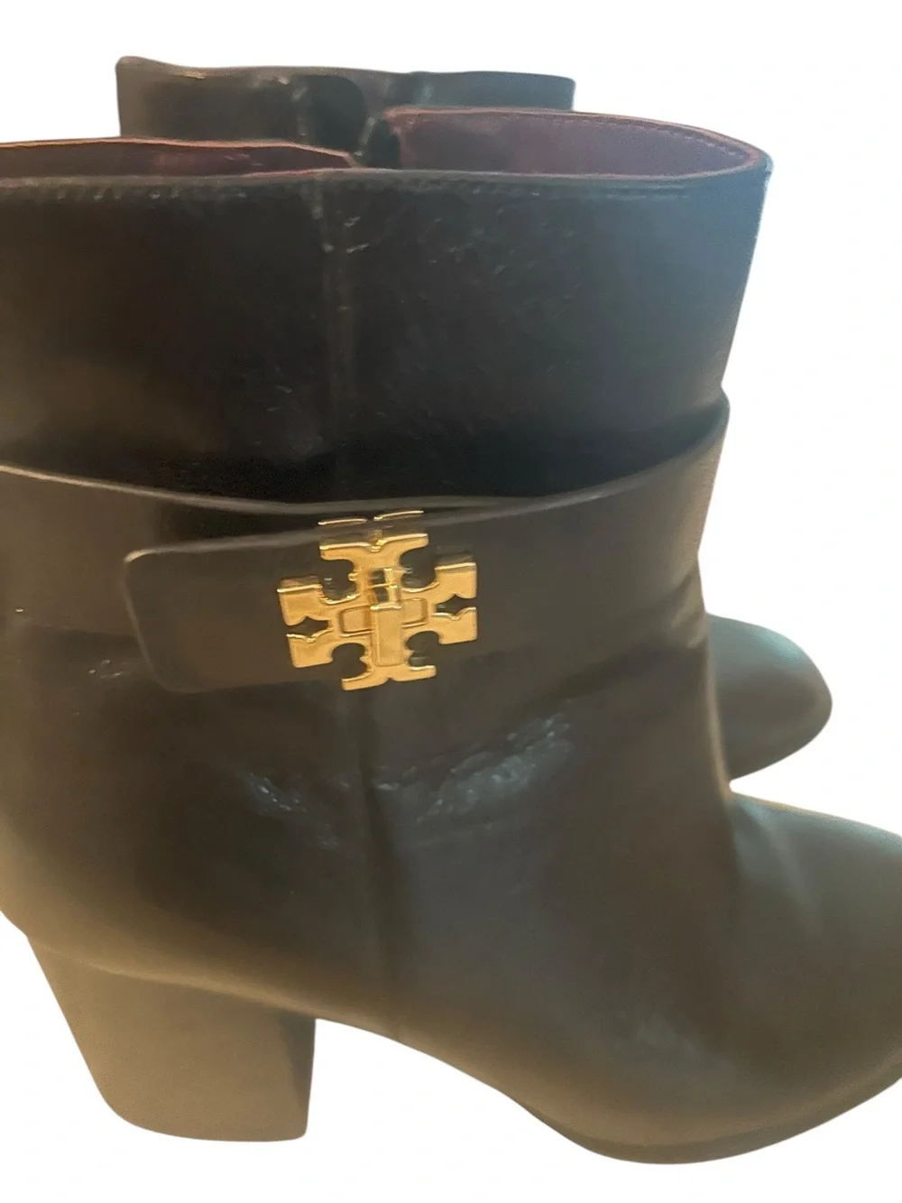 Tory Burch Black Leather Ankle Boots with Gold Logo size 6