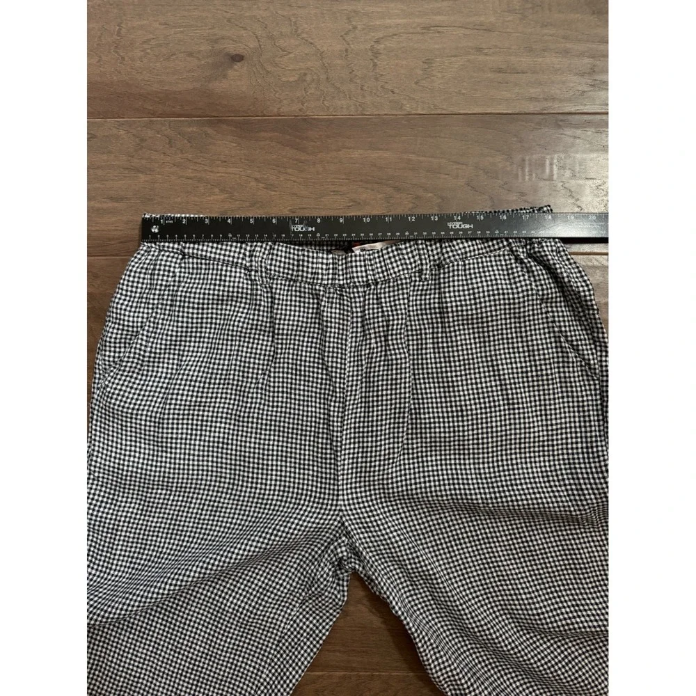 Quince Womens Black White Gingham 100% Linen Elastic Waist Pants XL Tapered