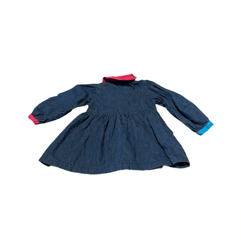 vintage‎ oshkosh Long Sleeve Denim Dress Pink Collar 24 Months