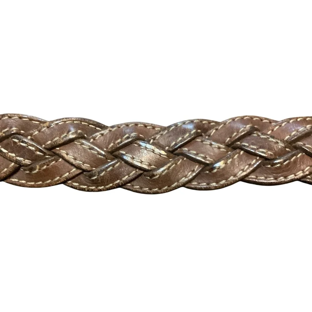 Gap‎ Braided Leather Belt Brown Woven Solid Brass Buckle Men Small Vintage Style
