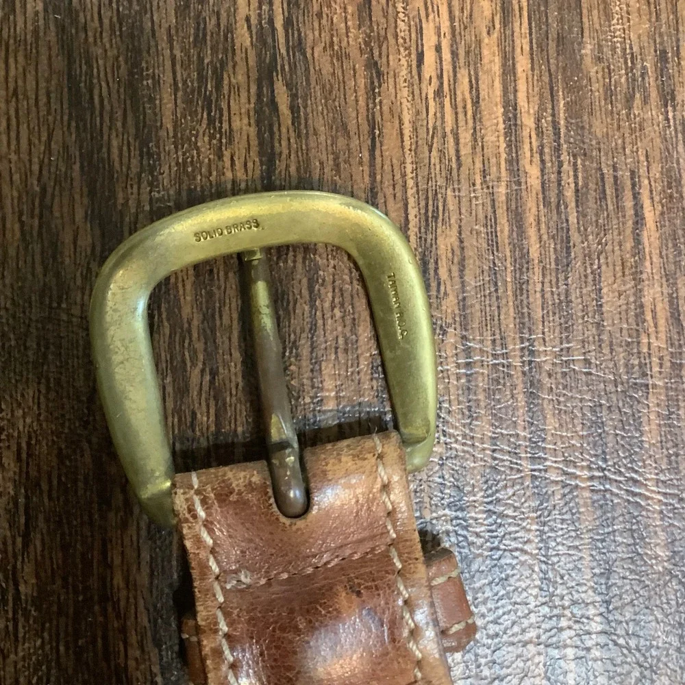 Gap‎ Braided Leather Belt Brown Woven Solid Brass Buckle Men Small Vintage Style