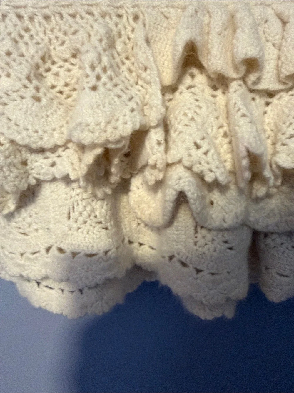 Ralph Lauren Girls Cream Knit Crochet Ruffle Skirt Elastic Waist Size 5