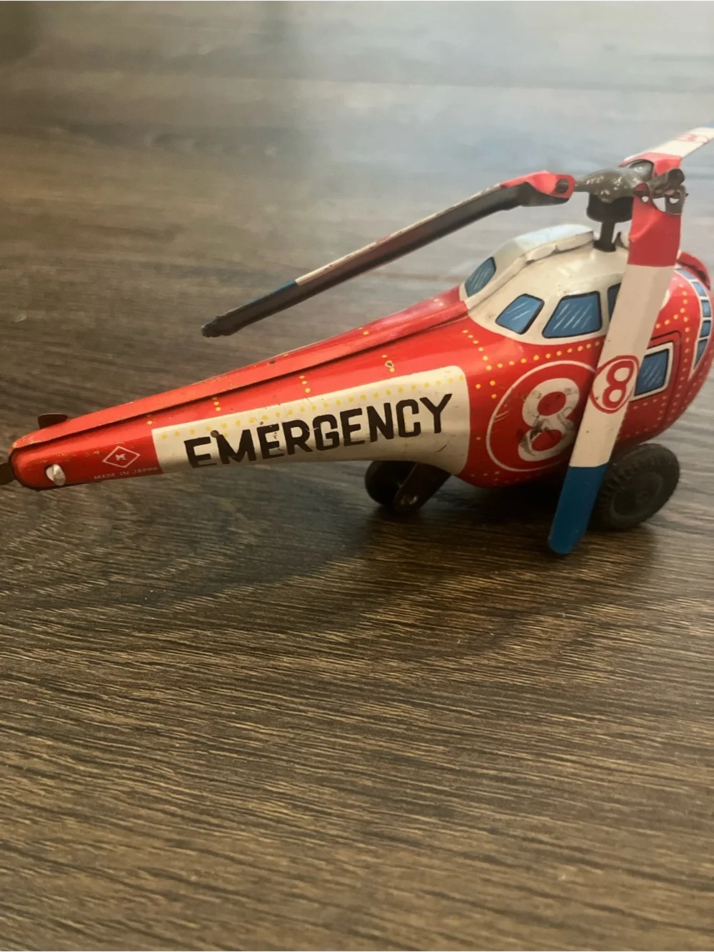 Vintage Tin Made In Japan 8 Emergency Helicopter Friction Toy Works