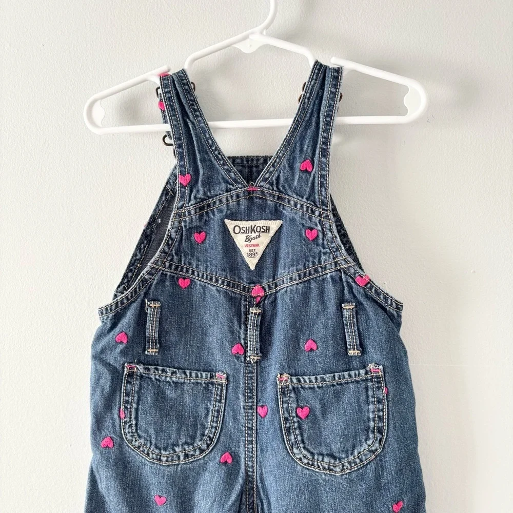 OshKosh B'gosh Vintage Baby Girl’s Denim Heart Overalls Jeans One Piece