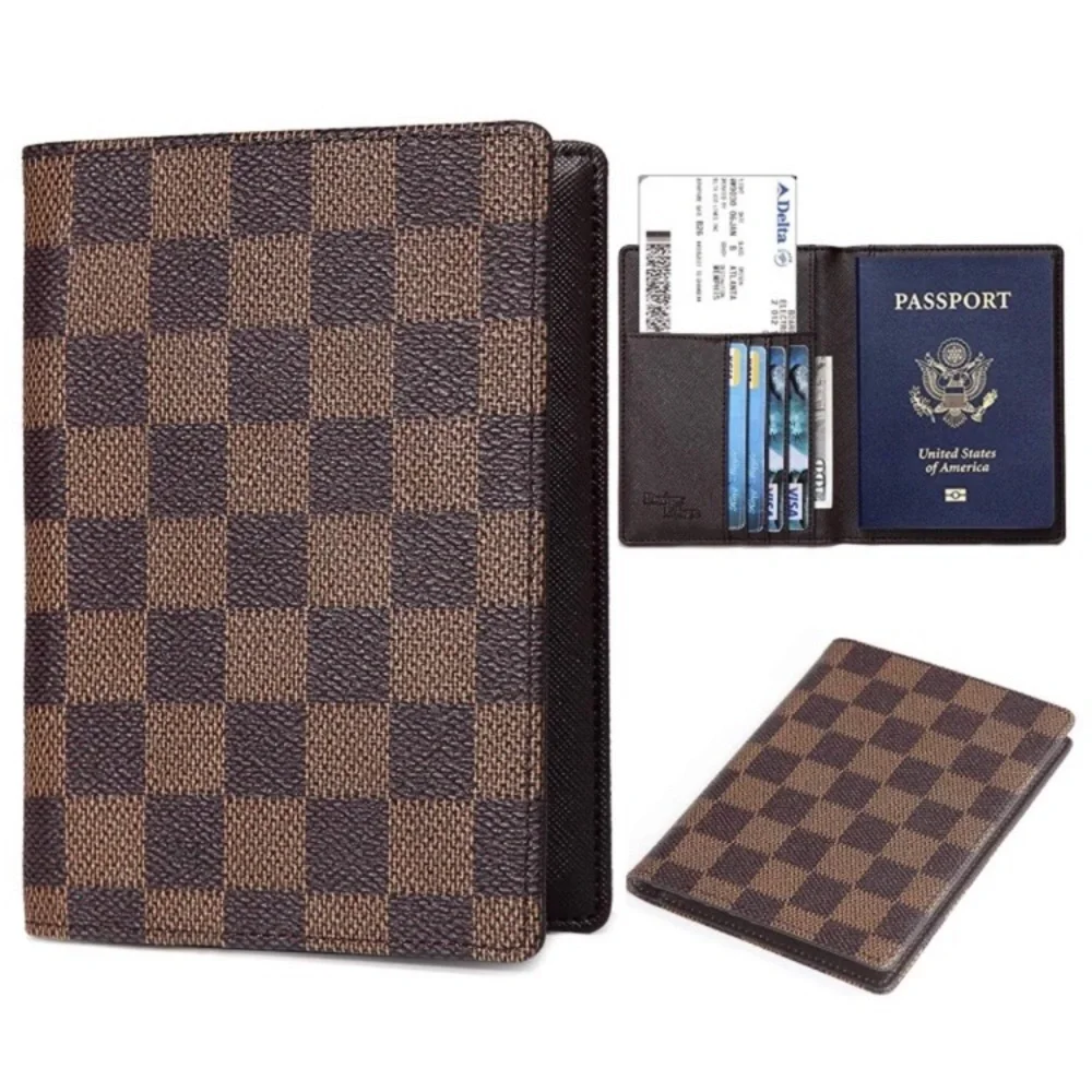 - Lux WOMAN’S BROWN checkered  RFID Passport Holder