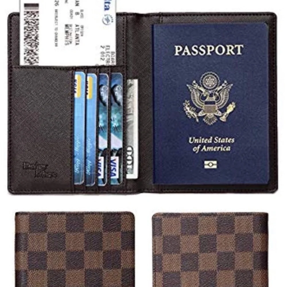 - Lux WOMAN’S BROWN checkered  RFID Passport Holder