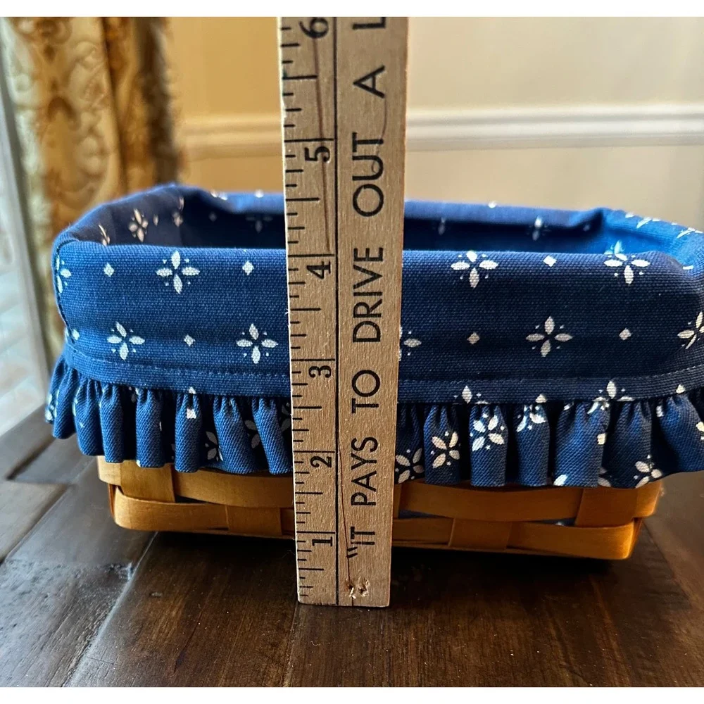 Longaberger Classic Address Basket 18546 Blue Floral Liner Handwoven Wood 1998
