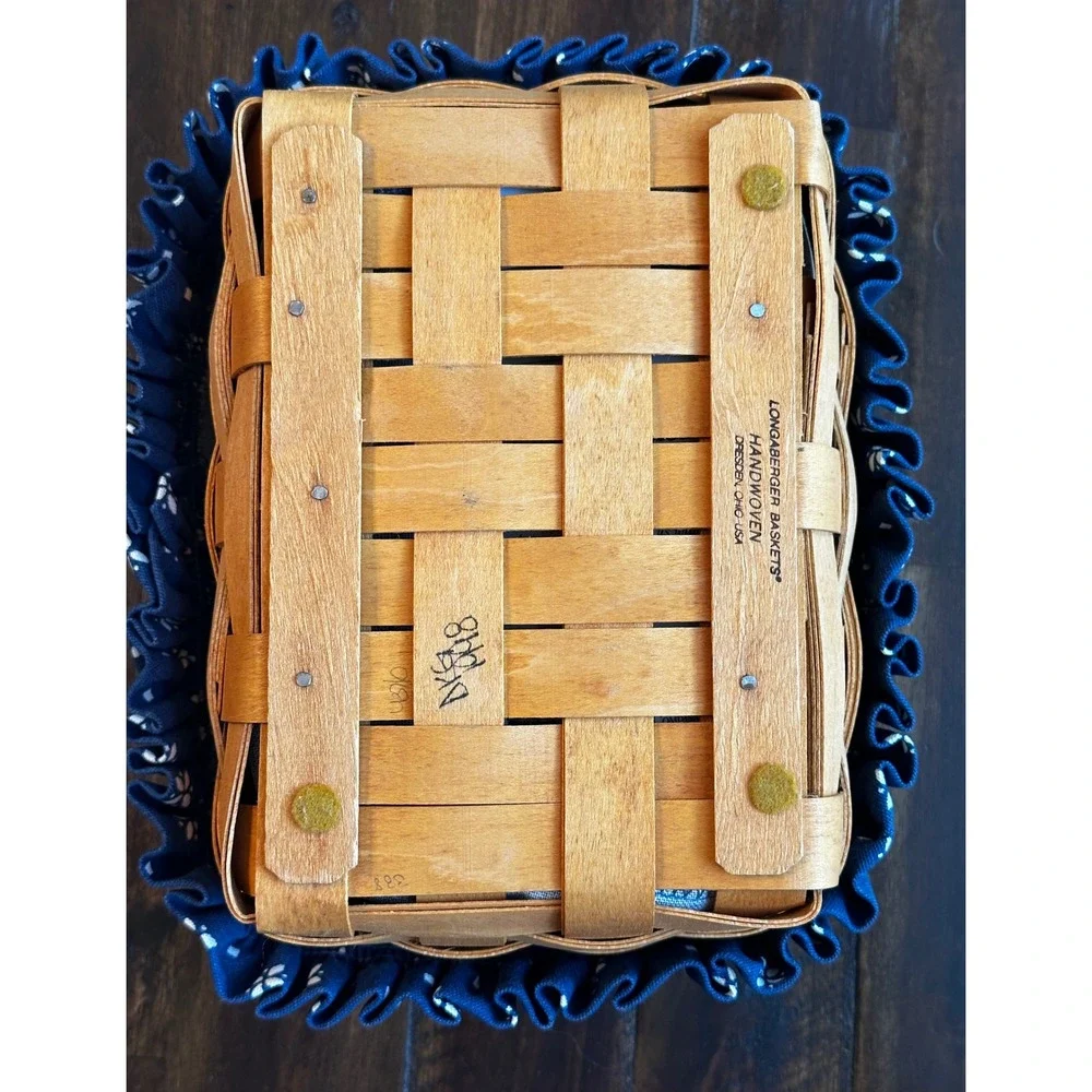 Longaberger Classic Address Basket 18546 Blue Floral Liner Handwoven Wood 1998