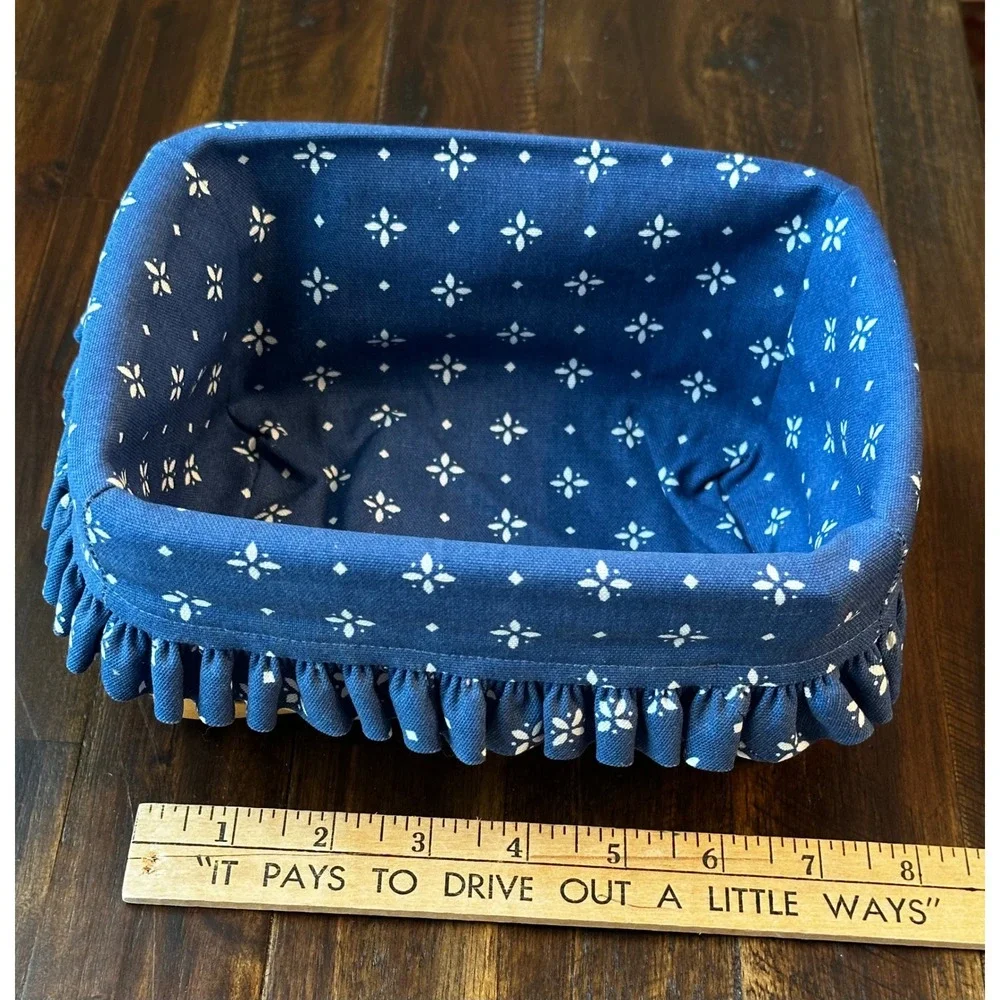 Longaberger Classic Address Basket 18546 Blue Floral Liner Handwoven Wood 1998