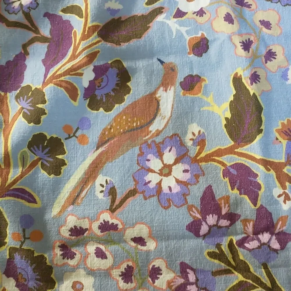 Anthropologie Pippa Shower Curtain Blue 100%Cotton Floral Birds*READ