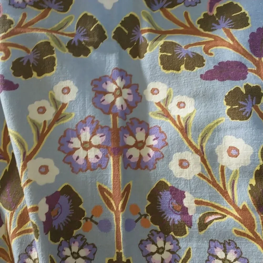 Anthropologie Pippa Shower Curtain Blue 100%Cotton Floral Birds*READ