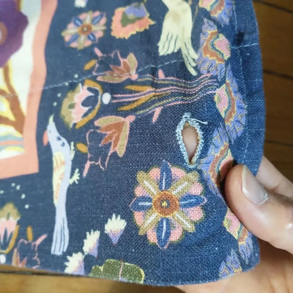 Anthropologie Pippa Shower Curtain Blue 100%Cotton Floral Birds*READ