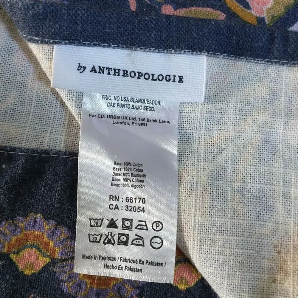 Anthropologie Pippa Shower Curtain Blue 100%Cotton Floral Birds*READ