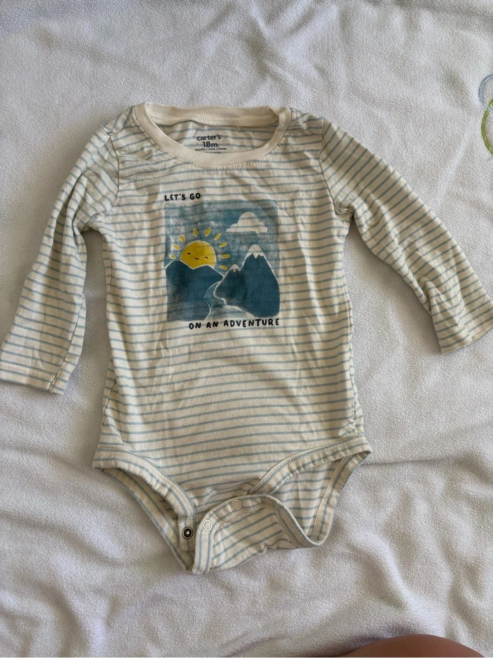 5 piece bundle- Gerber onesies in tan and gray, Carter button up & print onesie