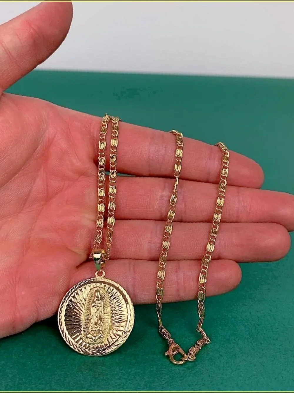 Saint Marry big pendant y2k 90s style gold necklace chain