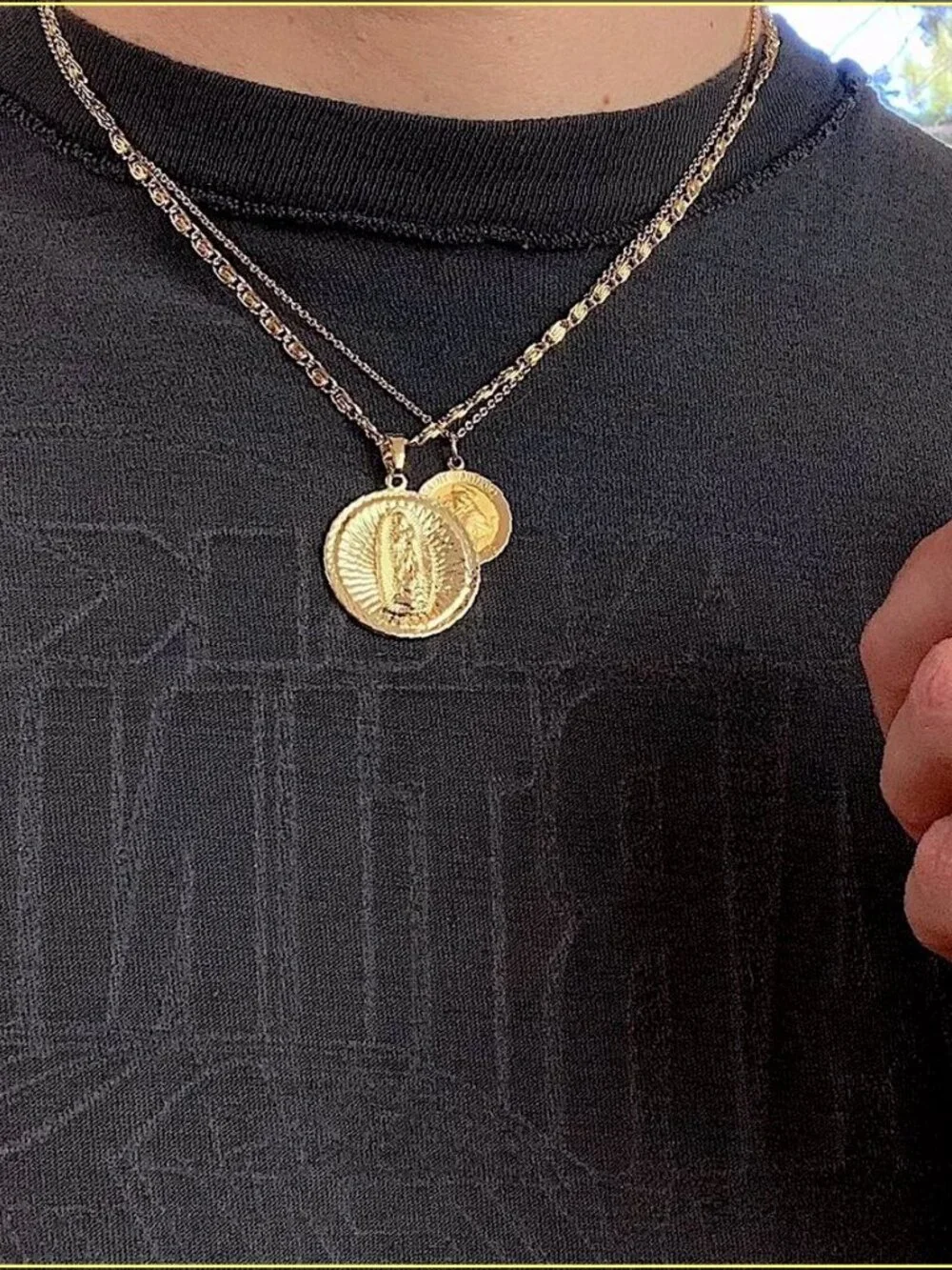 Saint Marry big pendant y2k 90s style gold necklace chain