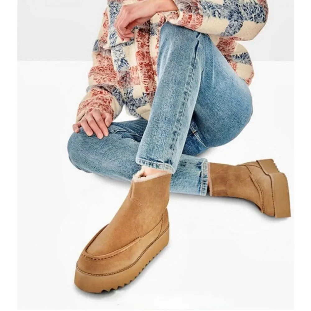 UGG Classic Rising‎ Heel Platform Zip Boots size 7 Suede Tan Chestnut