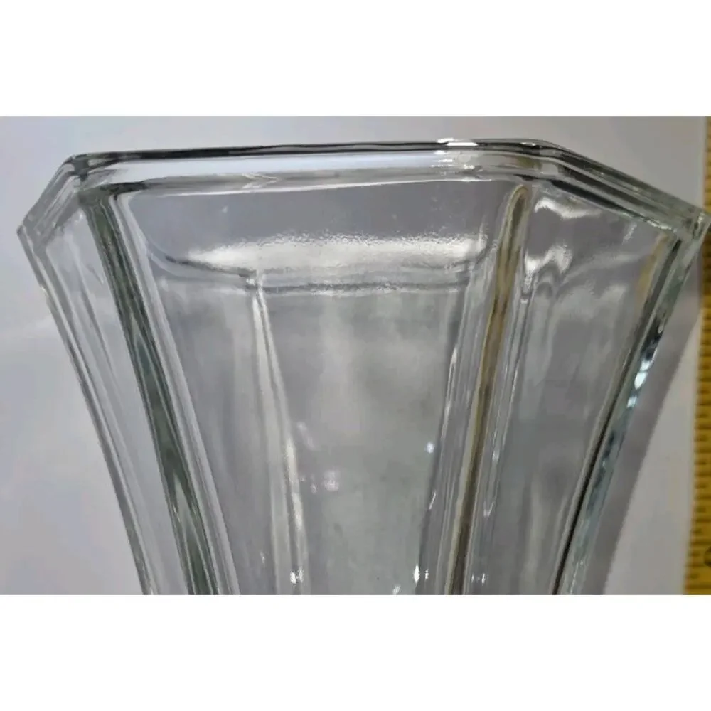 Vintage Hoosier Glass Clear Flared Hexagon Vase #4041 10.25” Panel Ribbon
