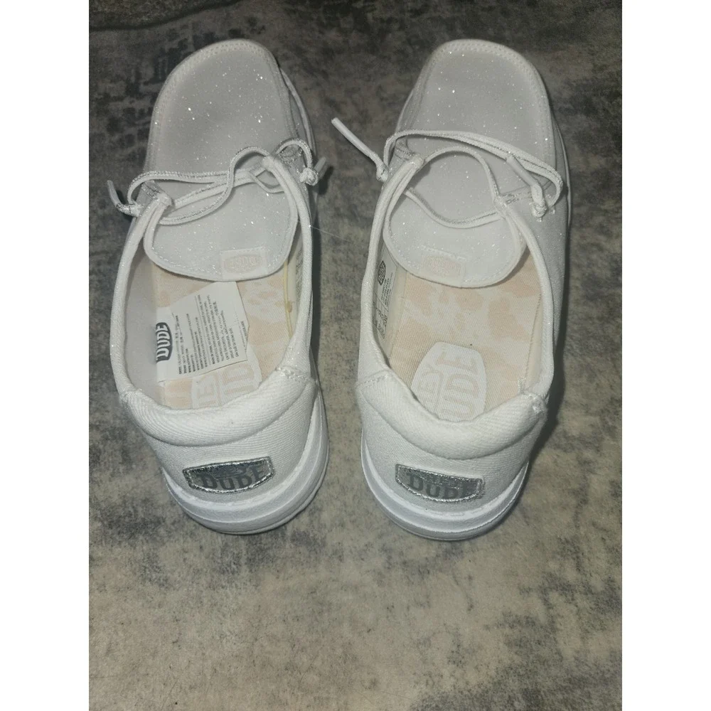 Hey Dude Wendy Y Stardust WHITE Women's Loafer Glitter Slip On Size J5  Womans 7
