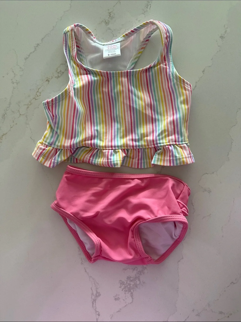 Ruffle Butts Two Piece rainbow striped and ruffle butt bottom bathing suit 6-12