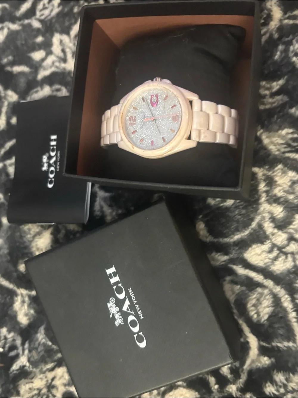 Coach Pink Glitter Dial Ceramic Bracelet Watch