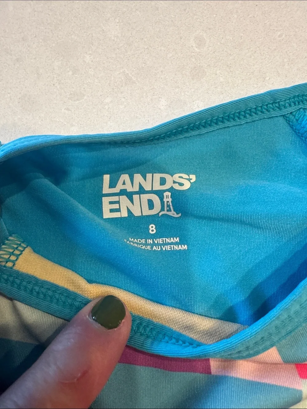 Lands' End Girls' Colorblock Rash Guard Bikini Set in Aqua, Pink, Purple