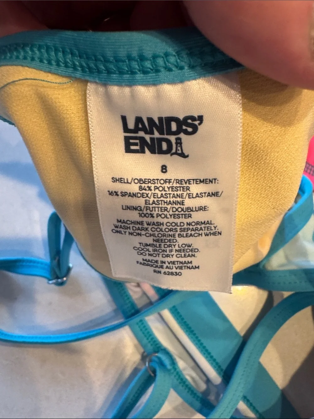 Lands' End Girls' Colorblock Rash Guard Bikini Set in Aqua, Pink, Purple