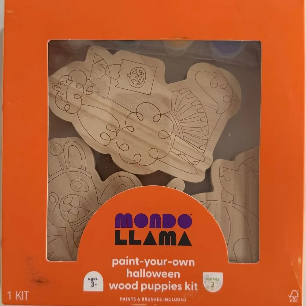 Mondo Llama Paint Your Own Halloween Wooden Puppies Kit NEW