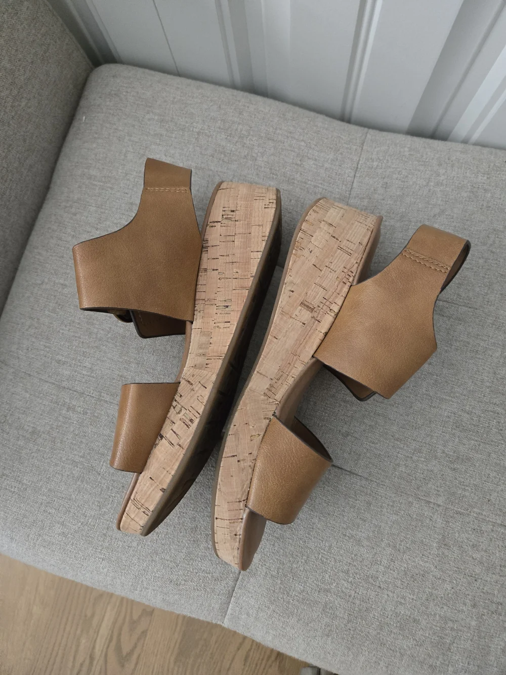 Comfort Cork Wedge Sandals in Tan with Decorative Buckle
