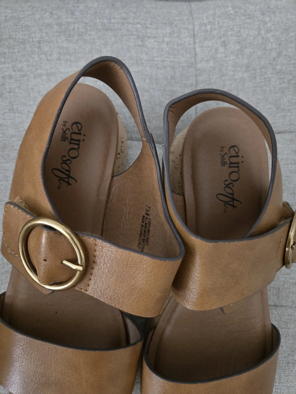 Comfort Cork Wedge Sandals in Tan with Decorative Buckle